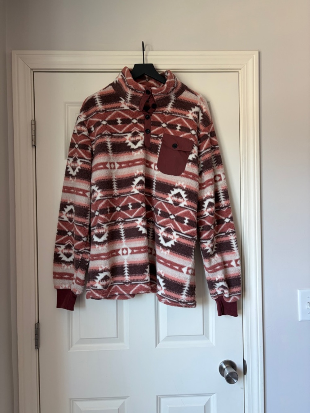 Men's Fleece Pullover - Rust Aztec